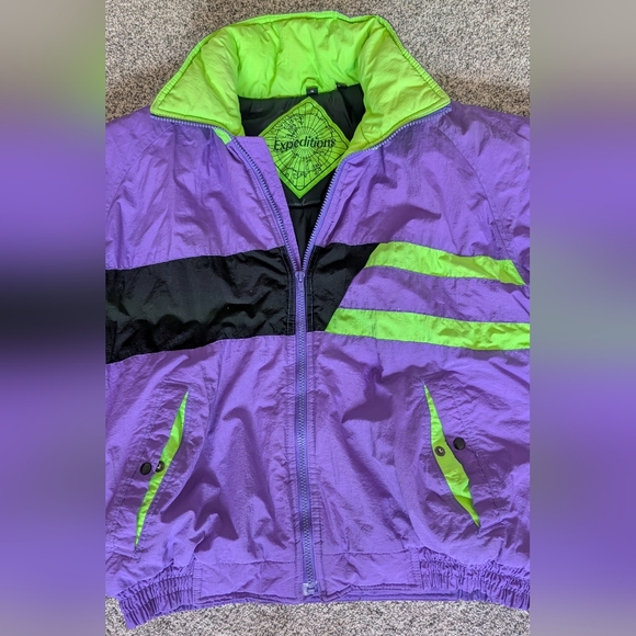 Vtg Retro Expeditions Purple/Green Nylon Colorblock Puffer Jacket Women's Medium - Picture 2 of 10